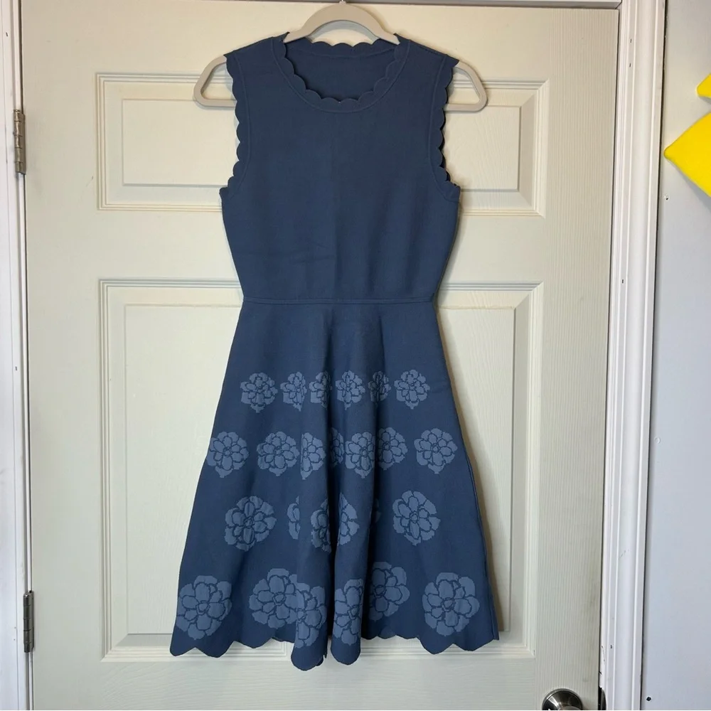 Kate Spade Flora Hem Sweater Dress Antqeblue Mainline Sleeveless Scallop Detail